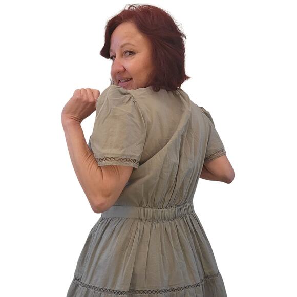 Gap Dress Med Sage Green Cotton Bohemian Chic Cottagecore Romantic Feminine - Picture 10 of 14